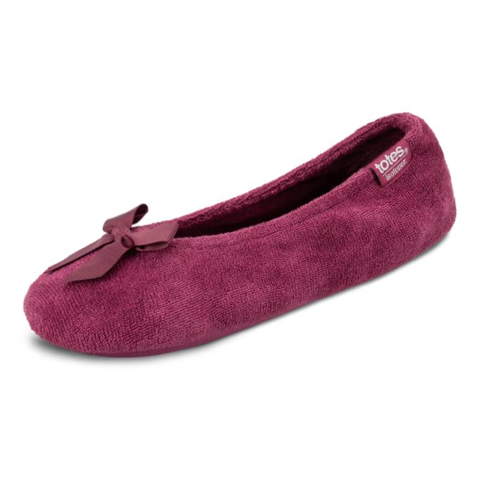 Isotoner® Ladies Terry Ballerina Slippers Burgundy Extra Image 2